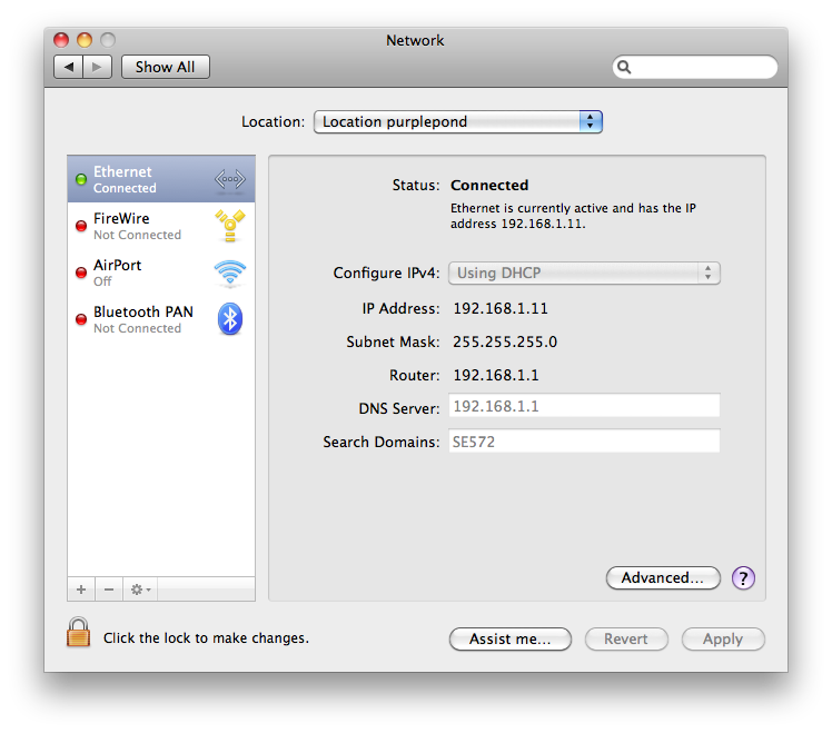 Mac OS X System Preferences - Network